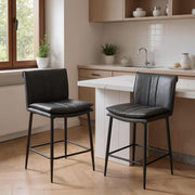 Grey Bar Stools Set of 2 PU Leather Counter Chairs with Footrest