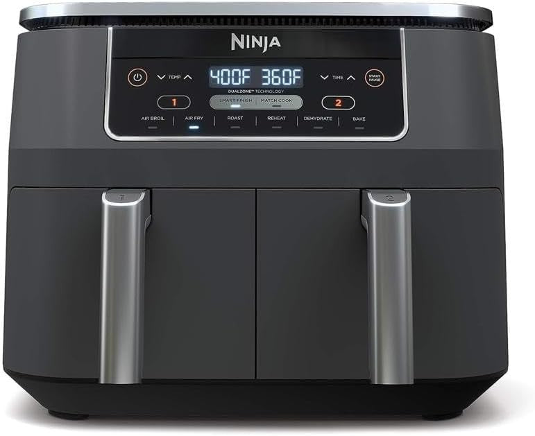 8-Qt Dual Basket Air Fryer | 6-in-1 Smart Finish Cooker | Family Size XL Crisp