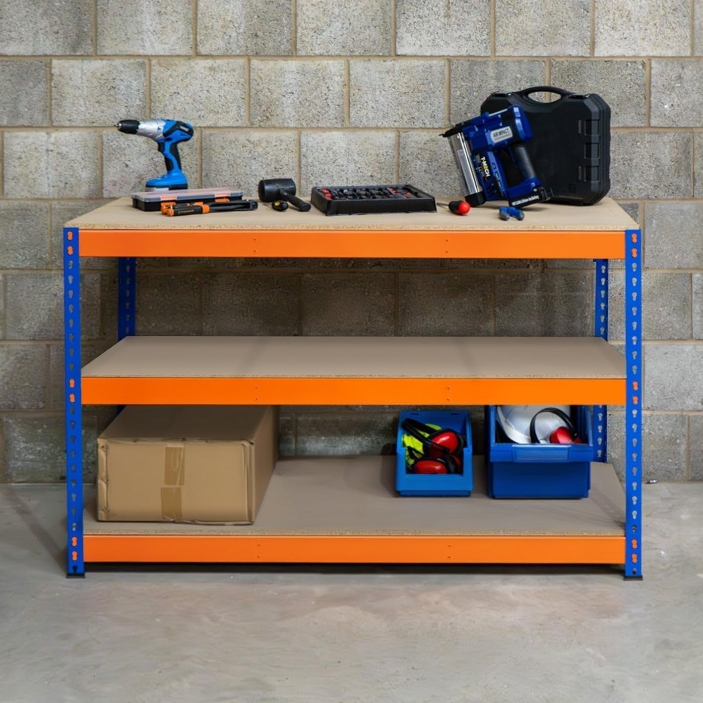 150cm Heavy Duty Shelf for Garage Workbench 300kg Steel Chipboard Boltless