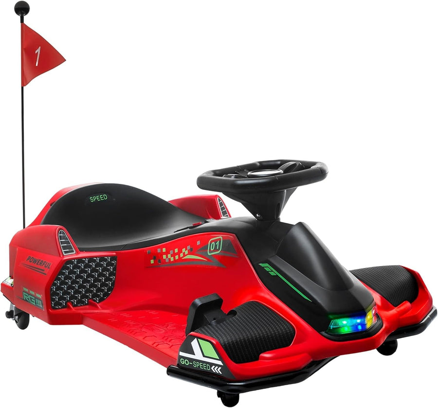 12V Electric Drift Go Kart Kids Ride On Car LED Lights Music 50kg Red