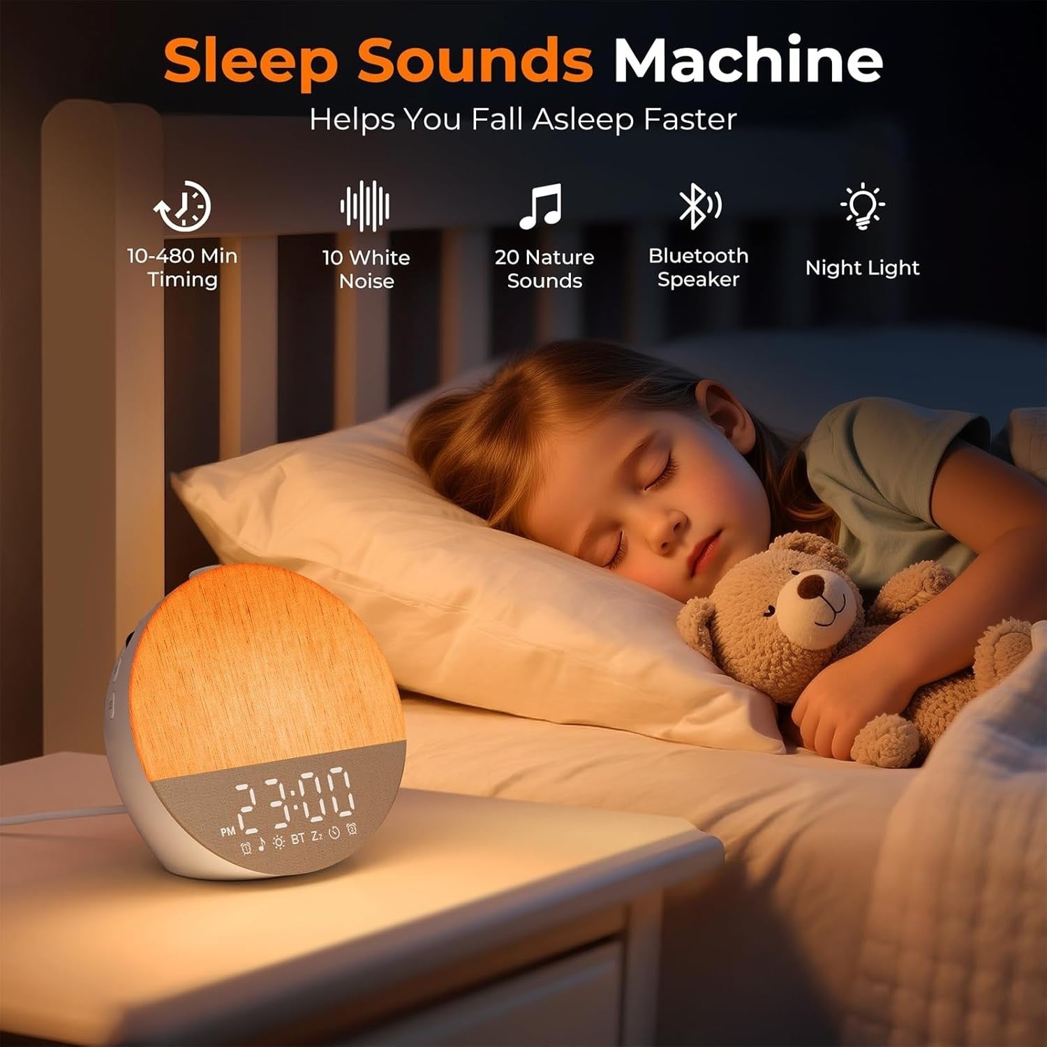 Sunrise Alarm Clock & White Noise Machine – 30 Sounds, 18 Lights