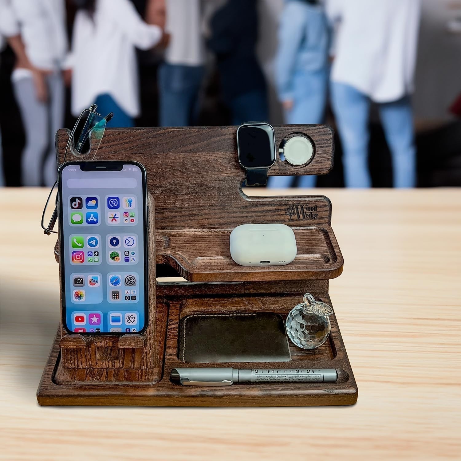 Handcrafted Wooden Docking Station 2-in-1 Desk & Bedside Organiser