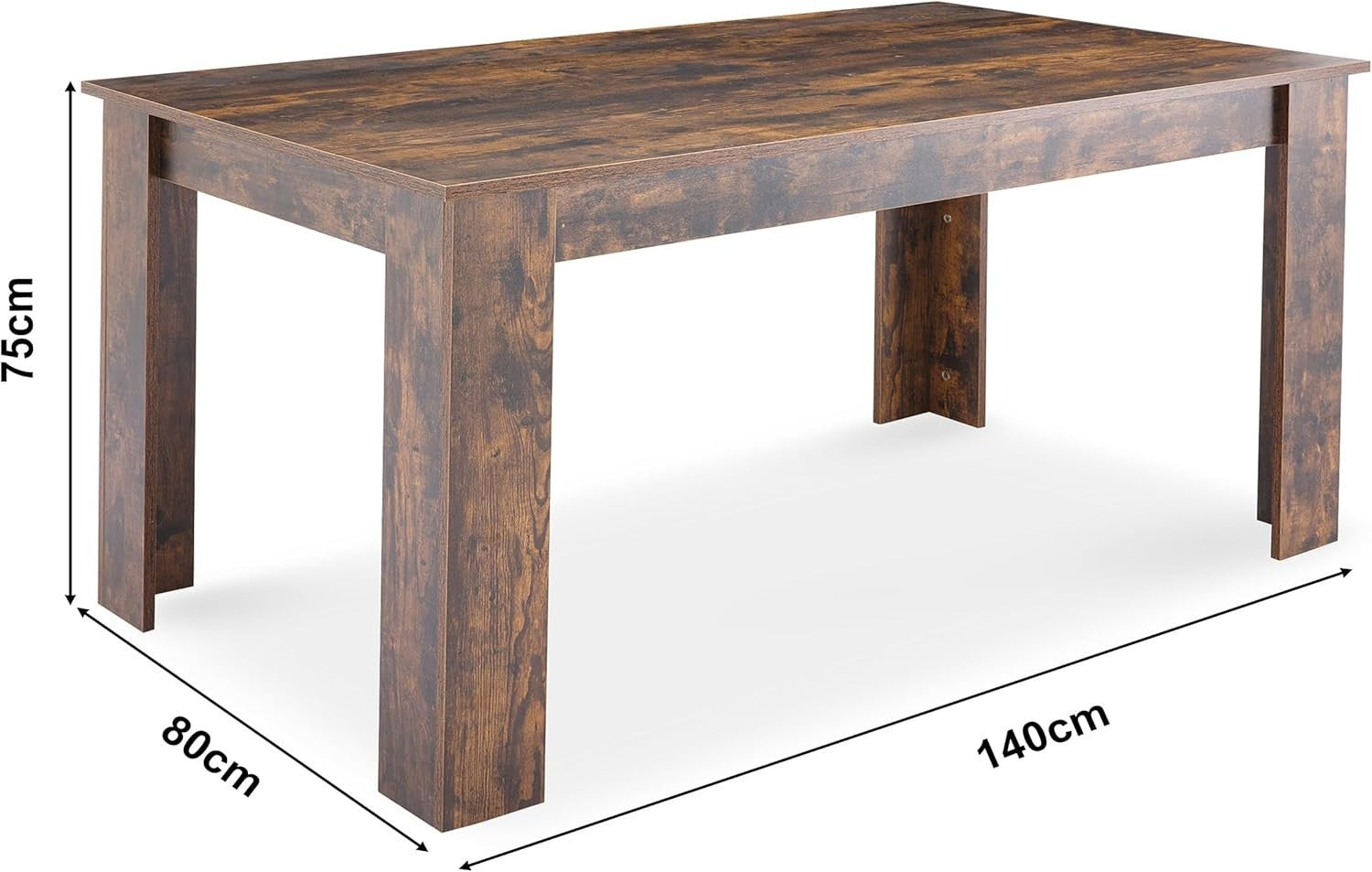 Rustic Dining Table Set 6 Chairs PU Leather Modern Wood 140x80cm