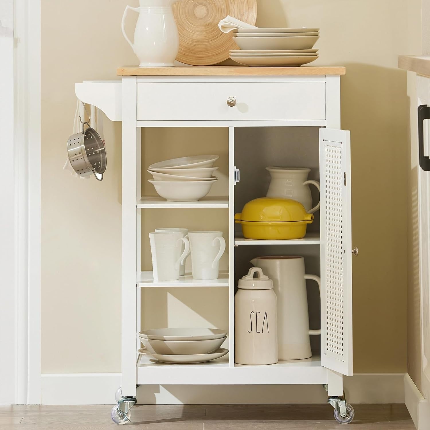 Kitchen Trolley Storage Cabinet Drawer Shelves White