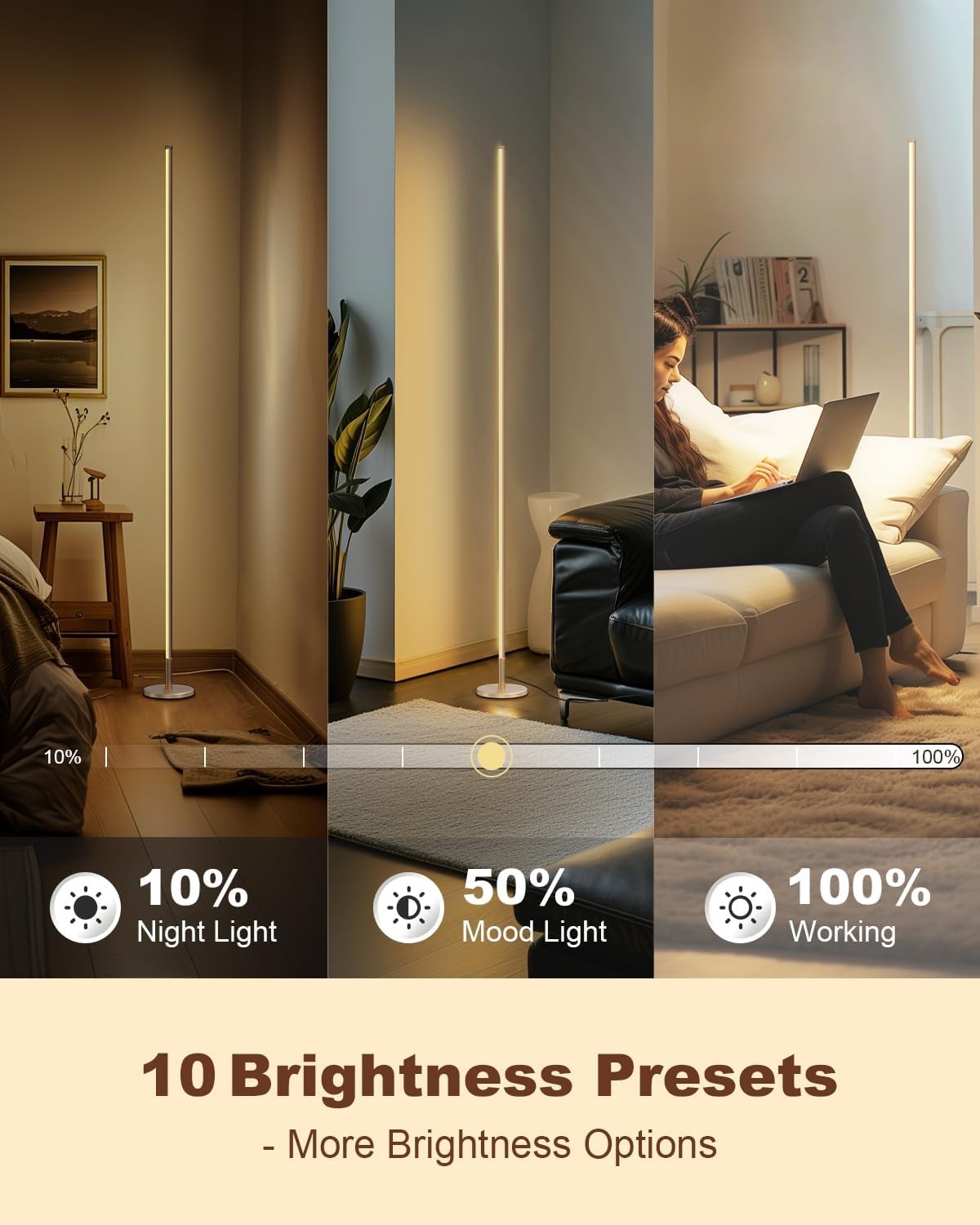 LED Corner Floor Lamp Dimmable Remote 2700–6500K Modern Standing Light