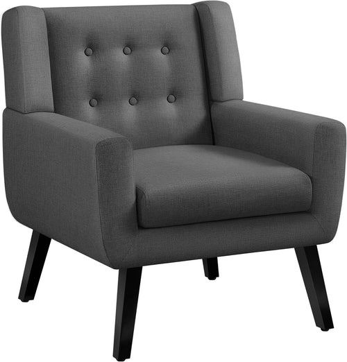 Modern Dark Grey Linen Armchair | Button Tufted Tub Chair for Living Room