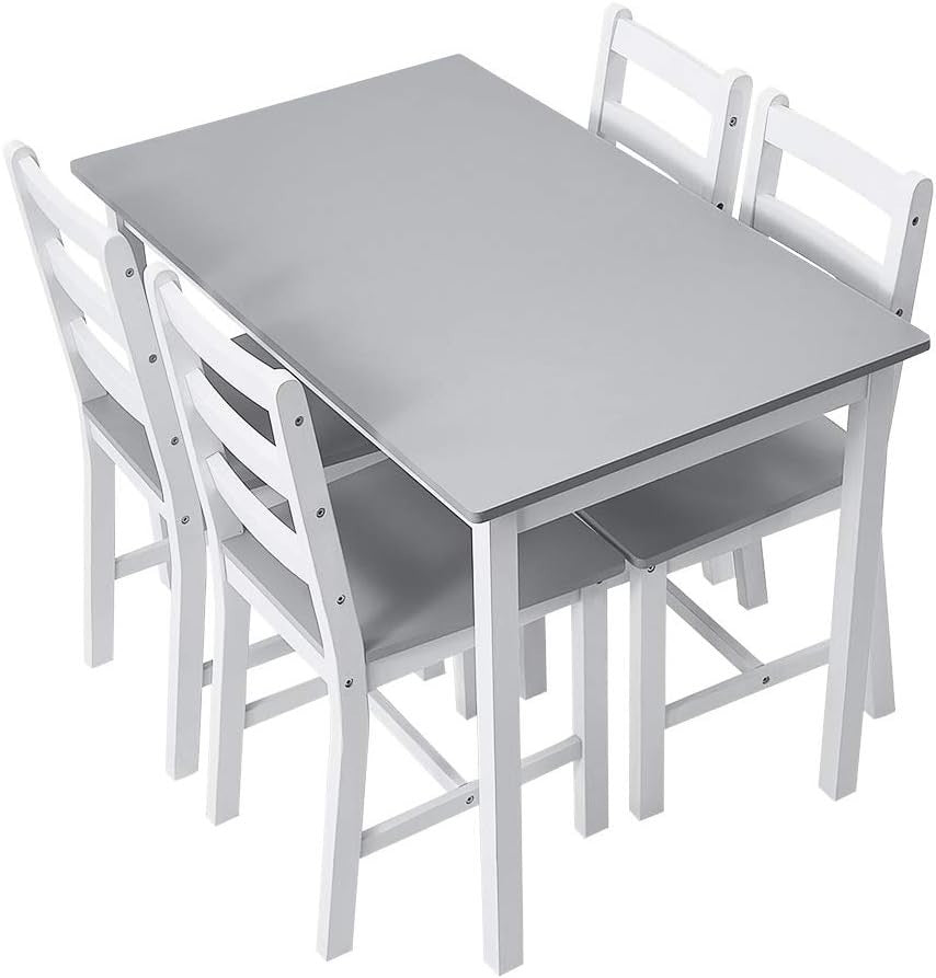4 Seater Wooden Dining Table Set Grey White | Kitchen Room Furniture