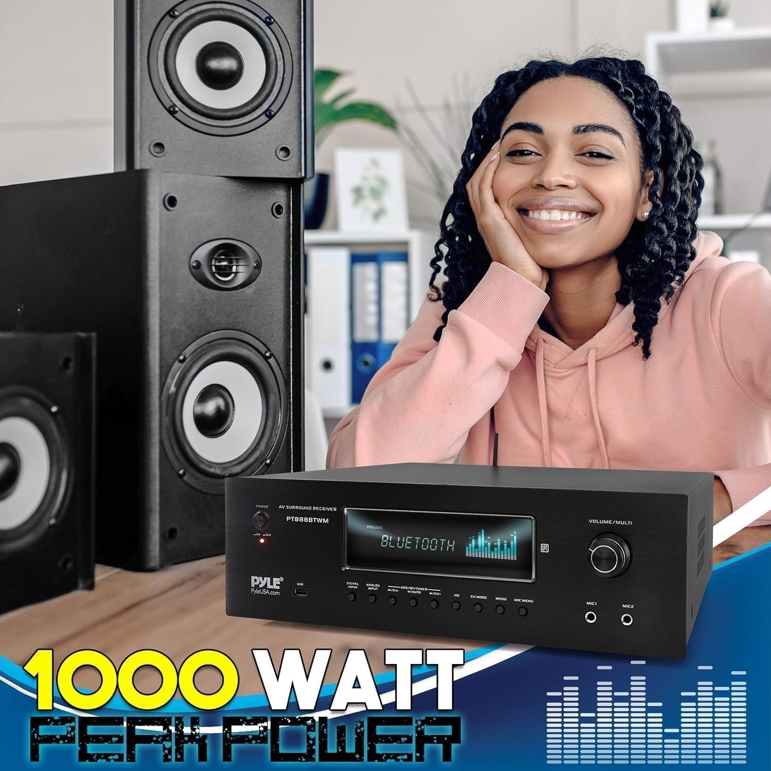 1000W Home Theater Receiver 5.2-Ch Bluetooth 4K HDMI Stereo Amp