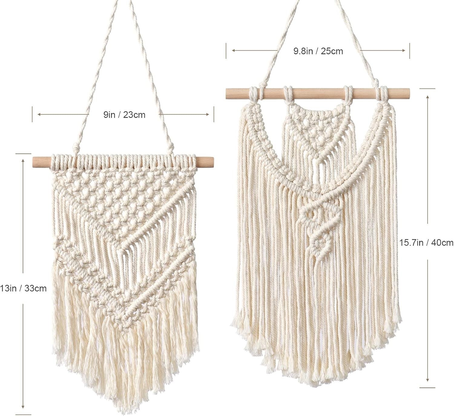 Boho Macrame Wall Hanging 2pcs Cotton Woven Tapestry Decor