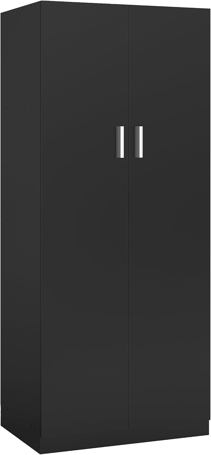 Black 2-Door Wardrobe with Shelf & Hanging Rail – Modern Slimline Storage