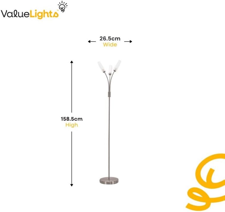 3 Arm Curved Floor Lamp Matt Black Modern Standing Light with Bulbs