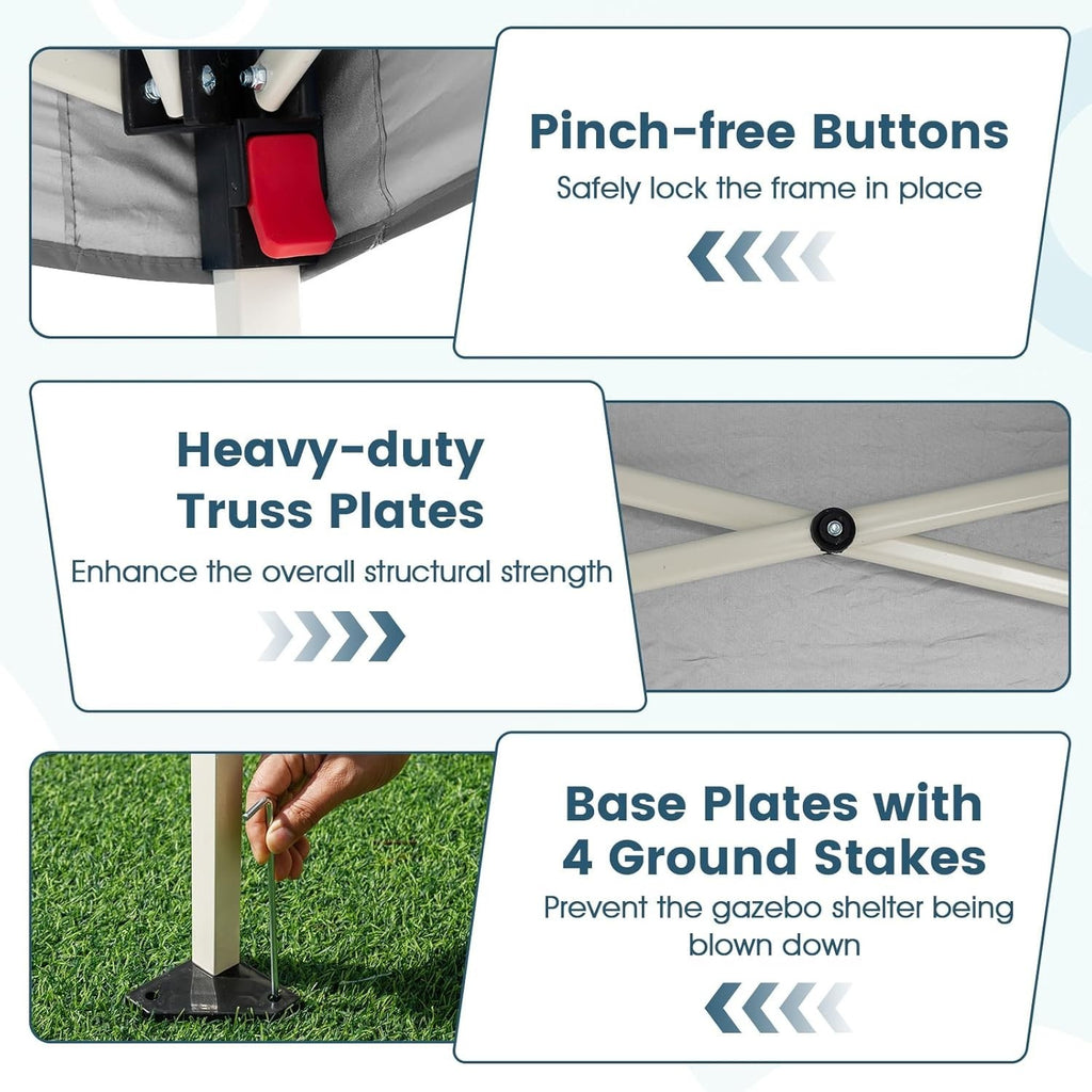 3x3M White Pop-Up Canopy Tent UPF50+ Sunshade Outdoor Party Gazebo