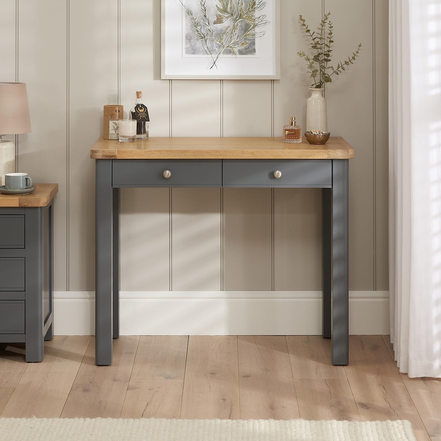 eBay Title Grey Oak 2 Drawer Dressing Table Desk Country Wood 45D x 96W x 78H