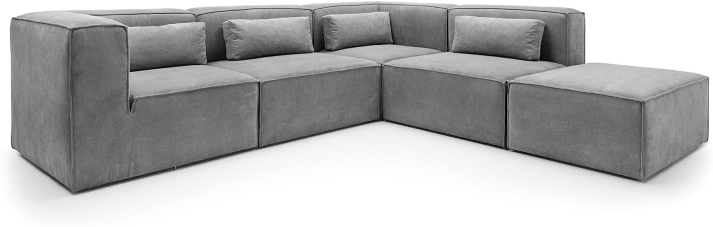 Light Grey Corner Sofa 5 Seater Modular L Shape | 282x257x73cm Sectional