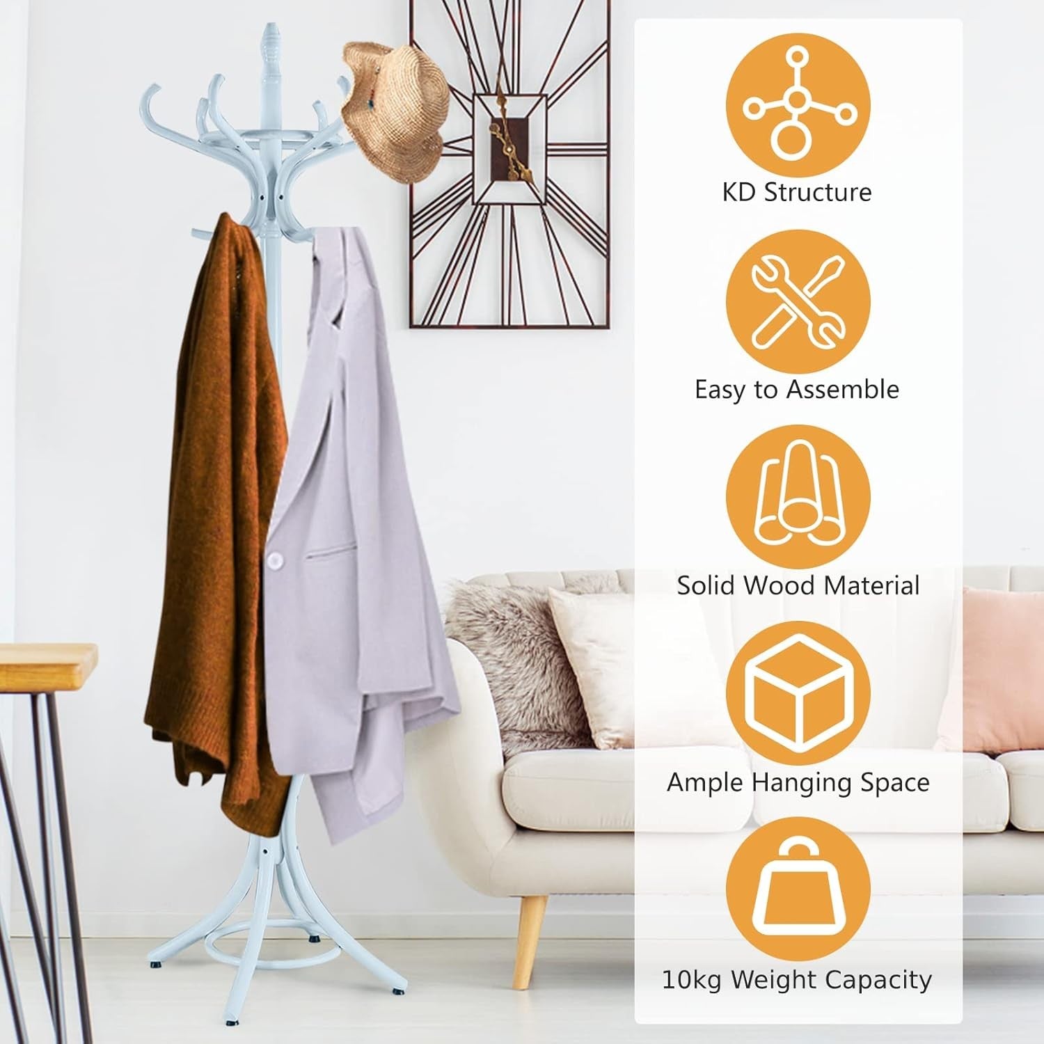 12 Hook Wooden Coat Rack with Umbrella Holder – Freestanding Grey Hall Tree Stan
