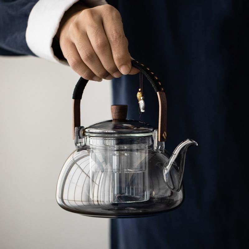 Japanese Style Glass Teapot 950ml with Infuser Stovetop Safe Gray
