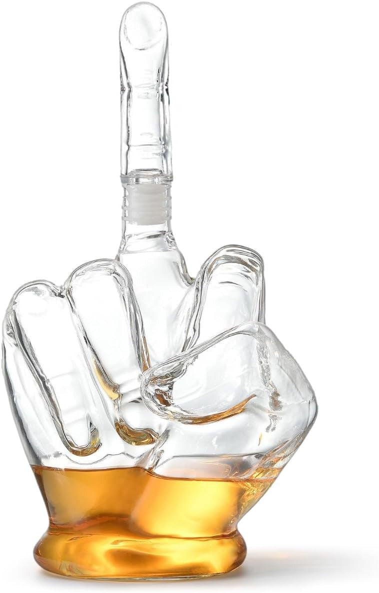 Funny Middle Finger Whiskey Decanter 450ml – Unique Spirits Gift with Funnel