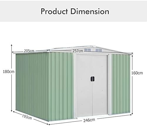 Metal Garden Shed 8x6ft Outdoor Storage House with Lockable Doors & Vents
