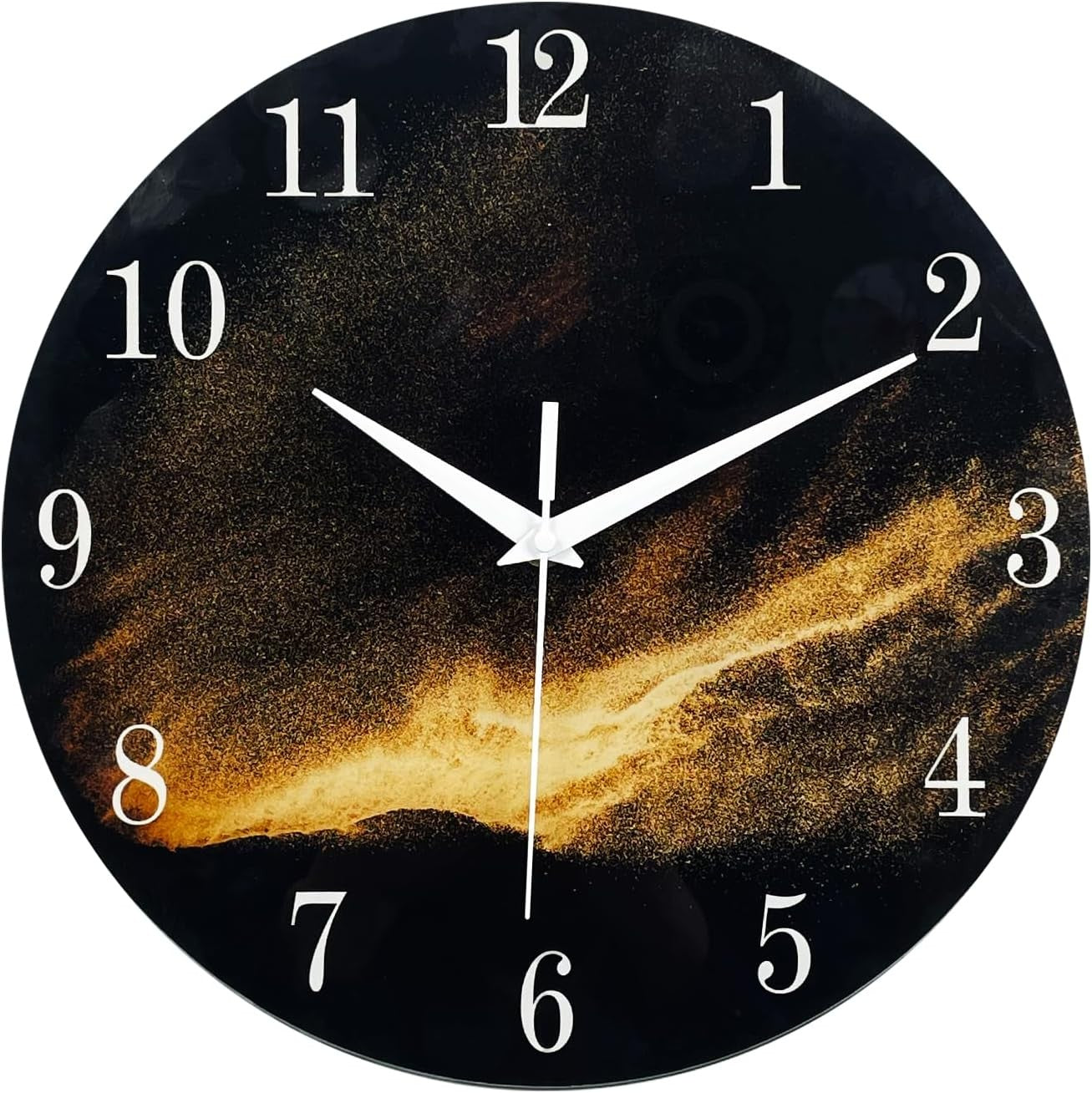 Large 16" Black Gold Glass Wall Clock Modern Silent Non-Ticking Home Decor