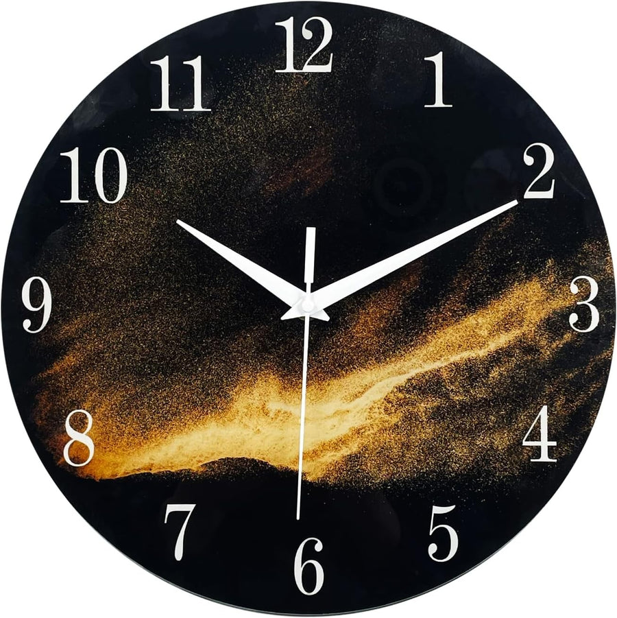 Large 16" Black Gold Glass Wall Clock Modern Silent Non-Ticking Home Decor