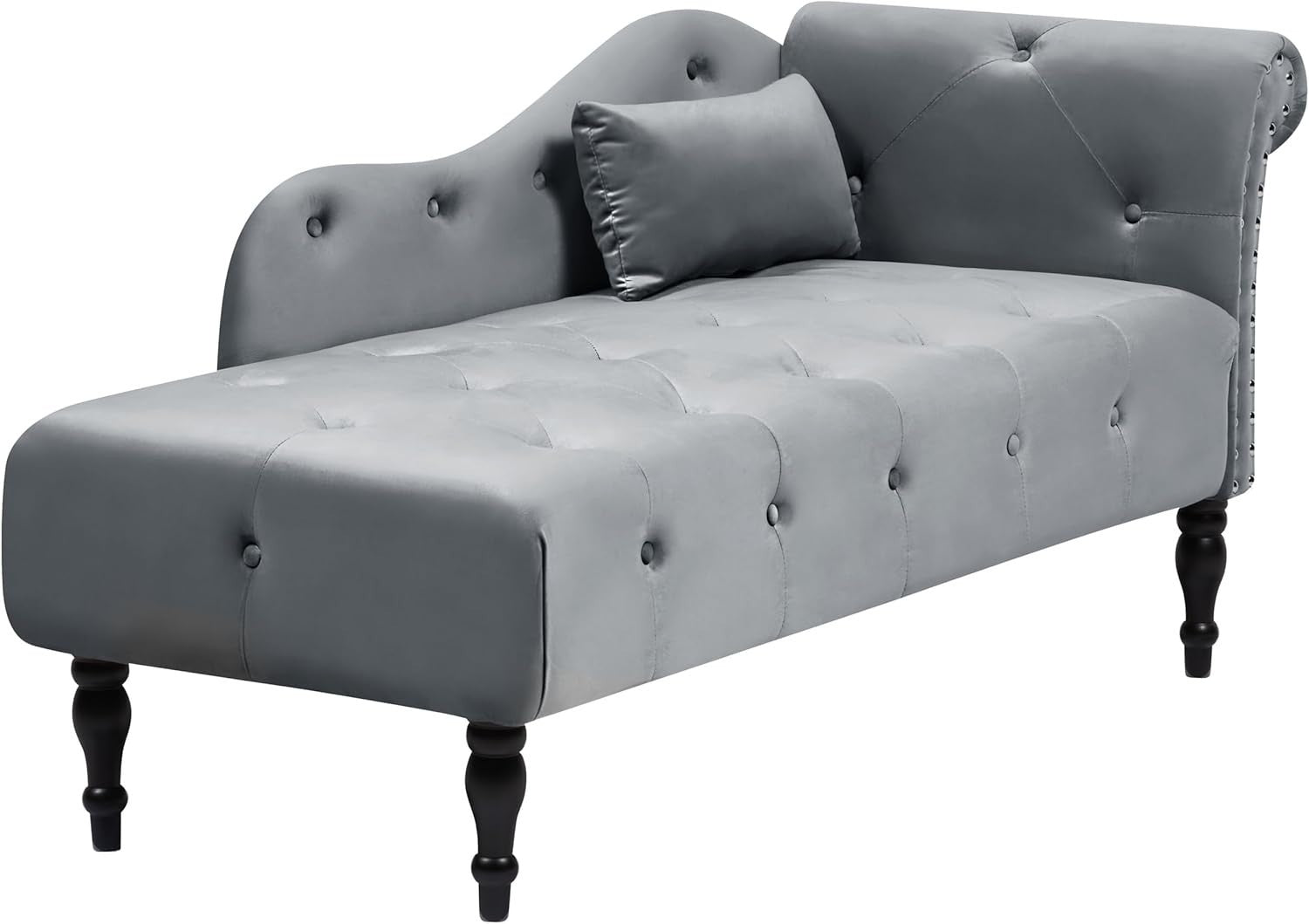 Retro Right Hand Velvet Chaise Lounge Grey Button Tufted Cushion