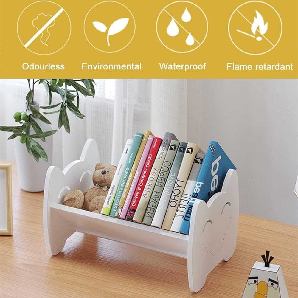 Compact Kids Desktop Bookcase – 5-Shelf White Wood Organizer for Children