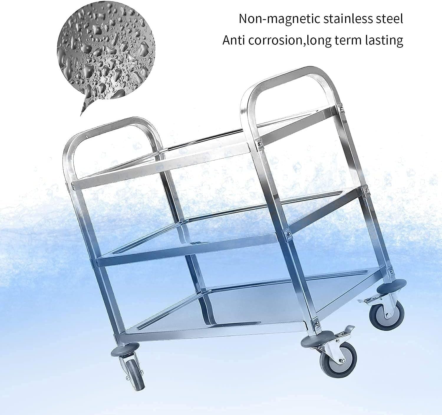 3 Tier Stainless Steel Catering Trolley w/ Locking Wheels