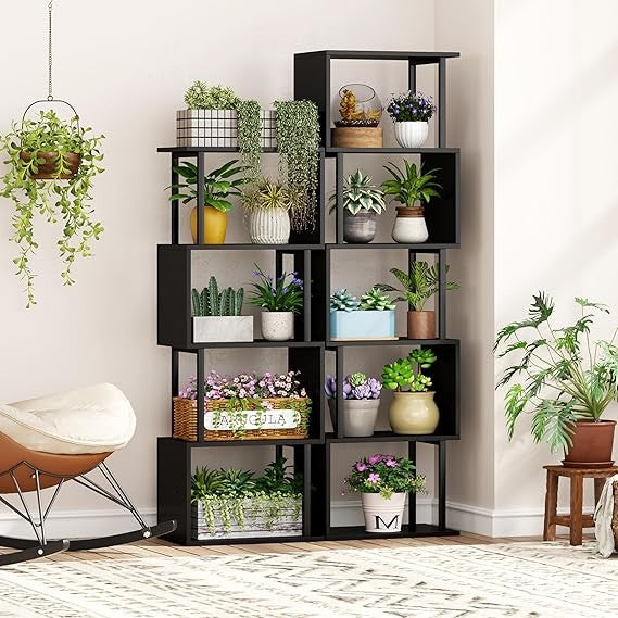 Modern S-Shaped 6 Tier Display Shelf Bookcase | Gold Frame White Storage Rack