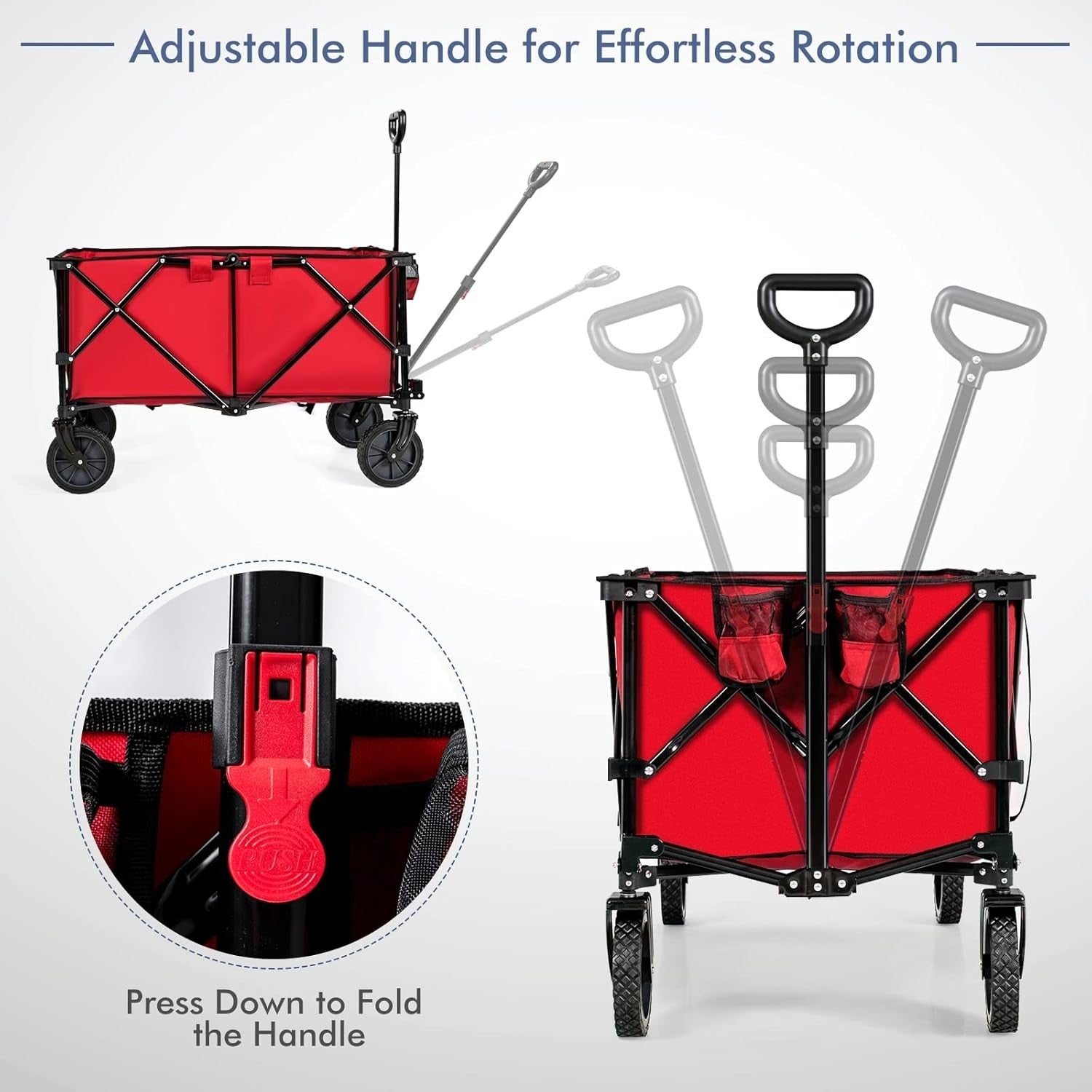 Red Folding Camping Wagon Heavy Duty Collapsible Beach Garden Cart w/ Handle