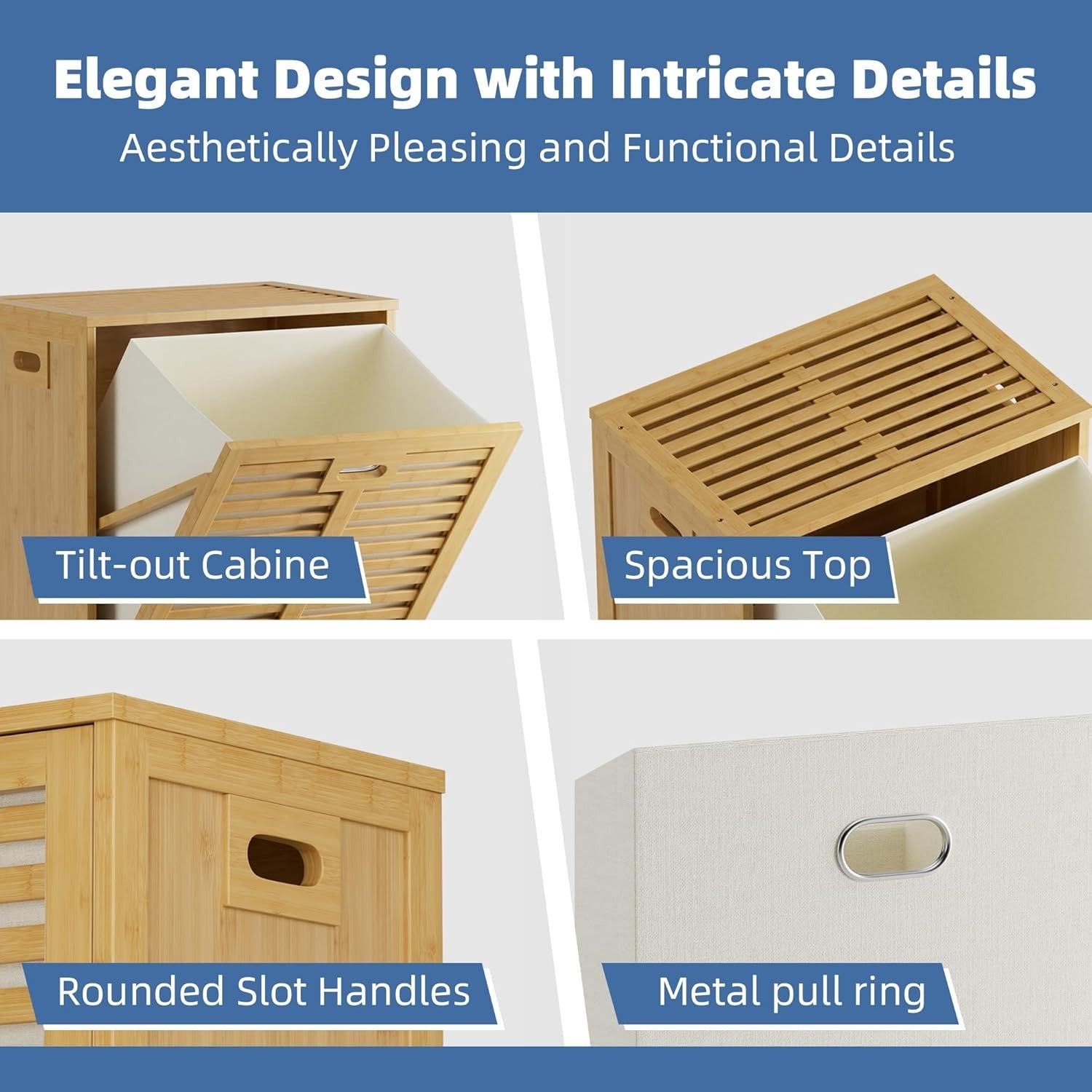 Bamboo Tilt Out Laundry Hamper Cabinet with Hidden Basket Storage Natural