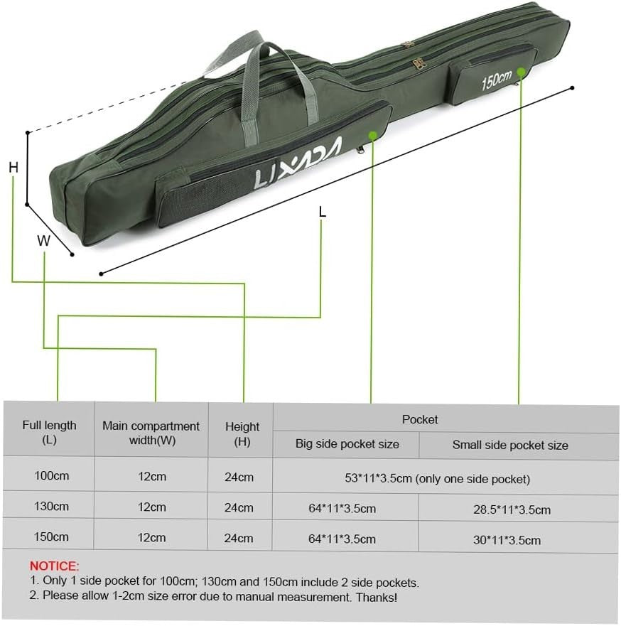 150cm Fishing Rod Reel Carry Bag 420D Oxford Waterproof