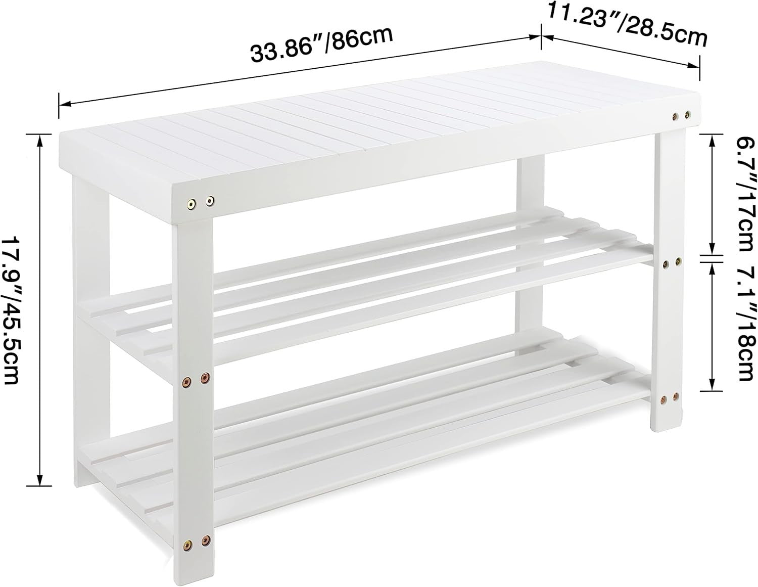 3-Tier White Bamboo Shoe Rack Bench with Storage Shelf & Durable Design