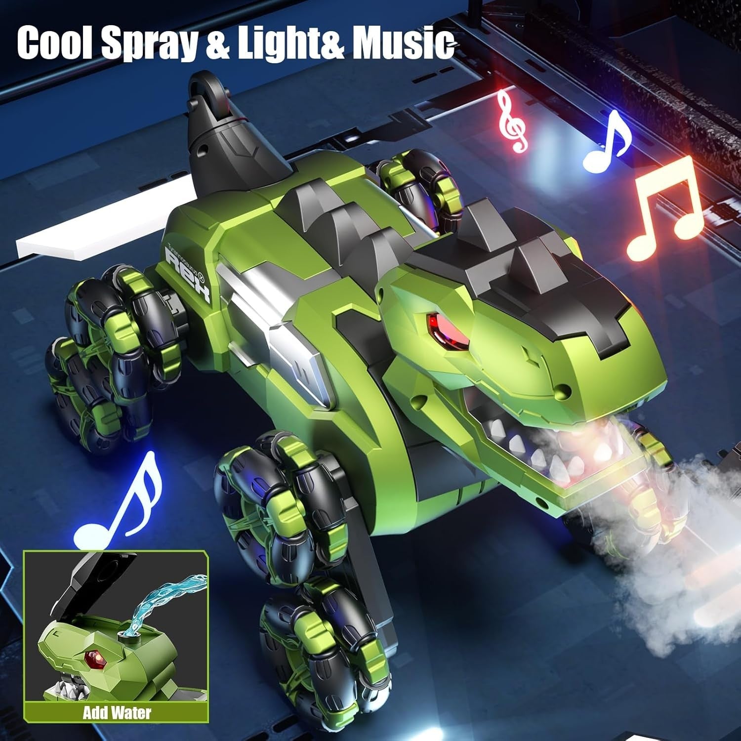 4DRC Y12 Dinosaur RC Car – 8-Wheel Stunt Car w/ LED, Spray & Gesture Control