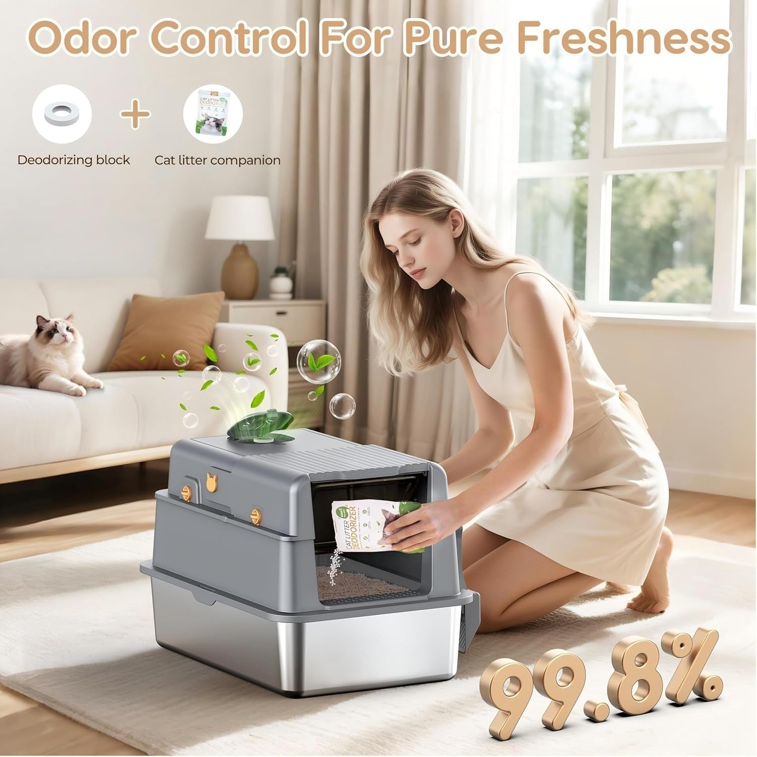 XXL Stainless Steel Cat Litter Box Covered High Sided Leak Proof Tray