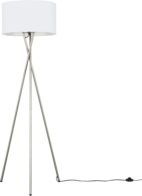 Brushed Chrome Tripod Floor Lamp White Shade Modern Standing Light E27