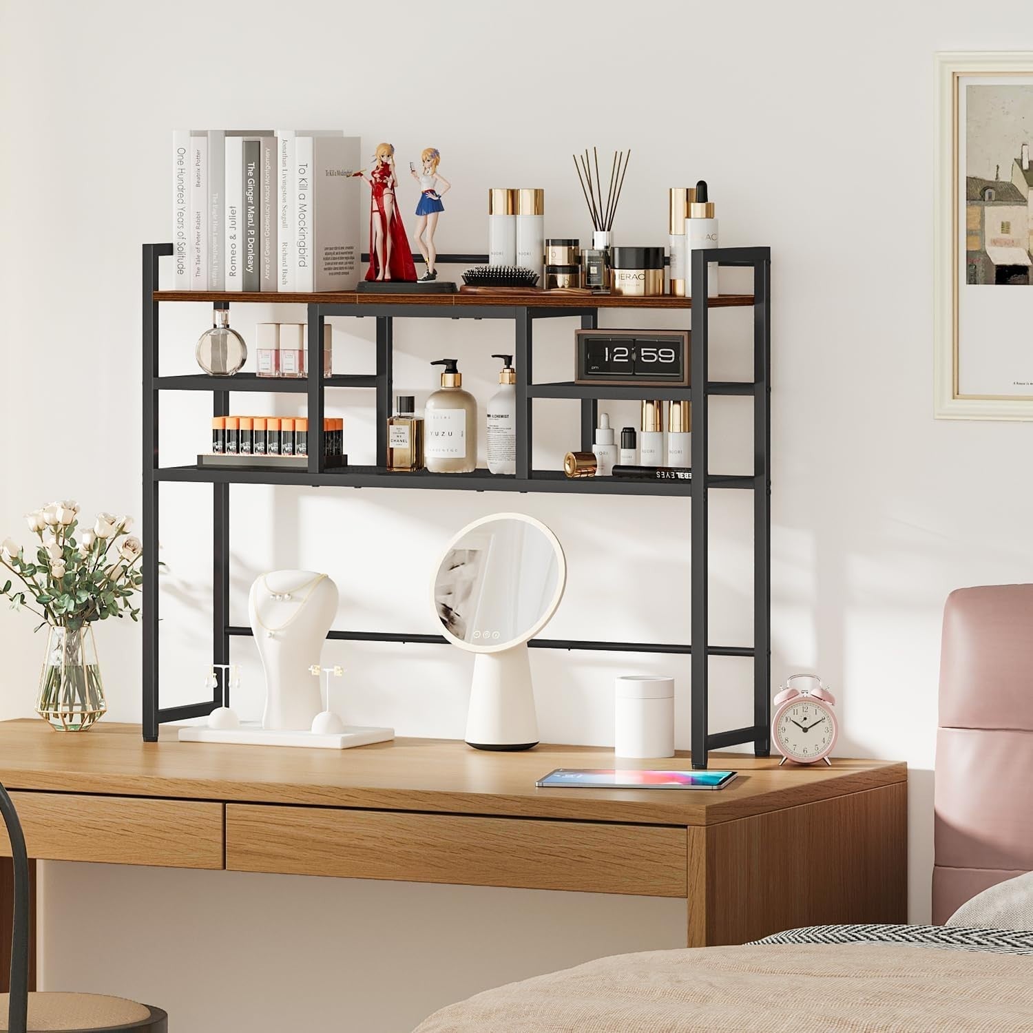 Rustic Desk Hutch Shelf 5-Tier 38.6" Desktop Bookshelf Organizer Storage Rack
