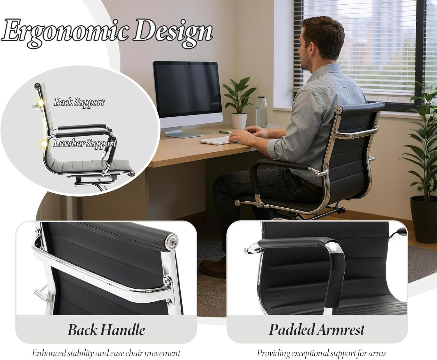 PU Leather Office Chair Set of 2 Metal Frame Conference Guest Black