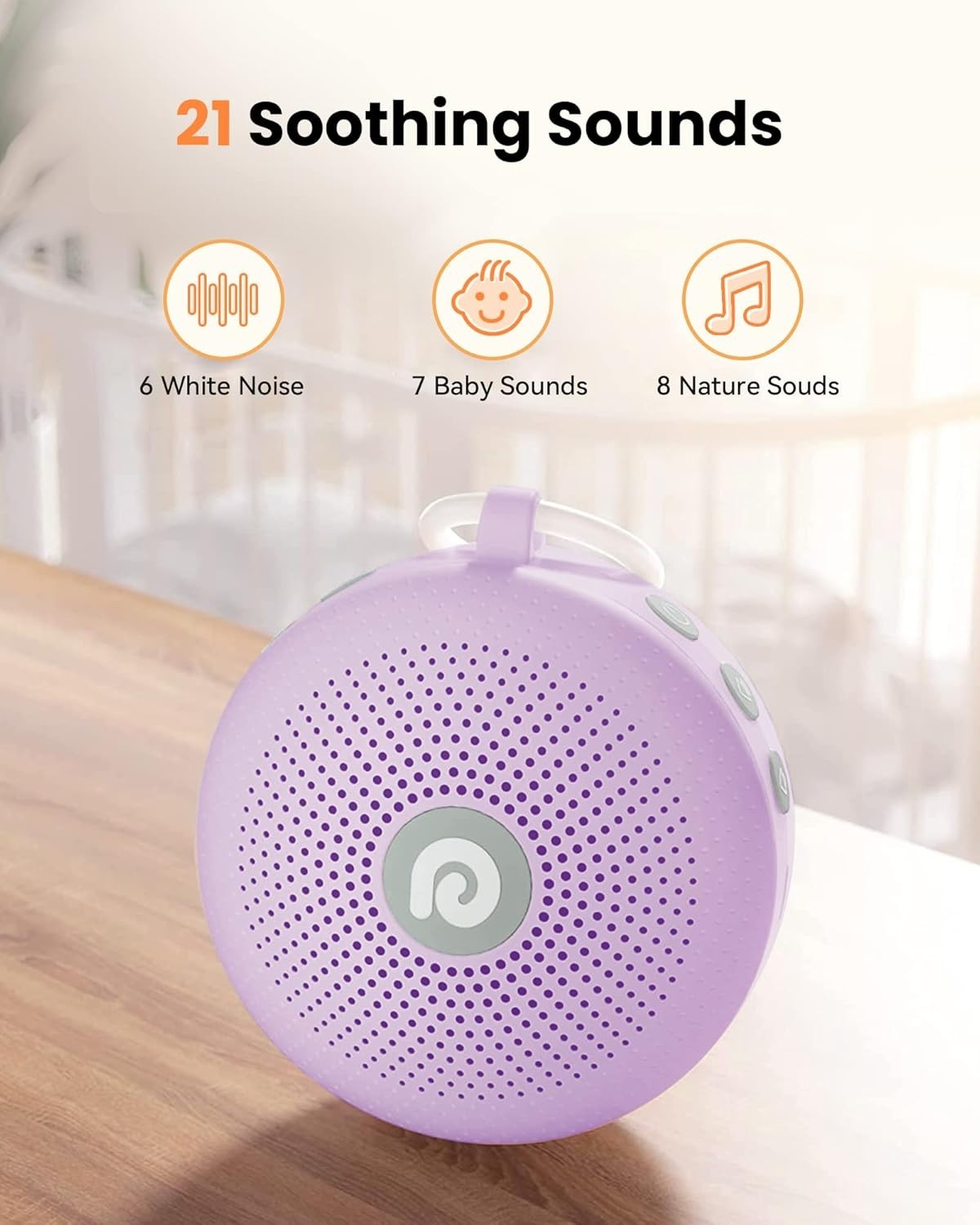 Purple Noise Machine Baby Portable Sleep Sound 21 Soothing Sounds Battery
