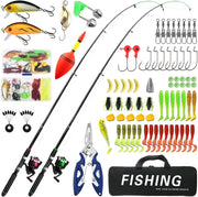 Kids Fishing Rod Set of 2 Telescopic Spinning Combo with Reel Lures Bag 1.8M