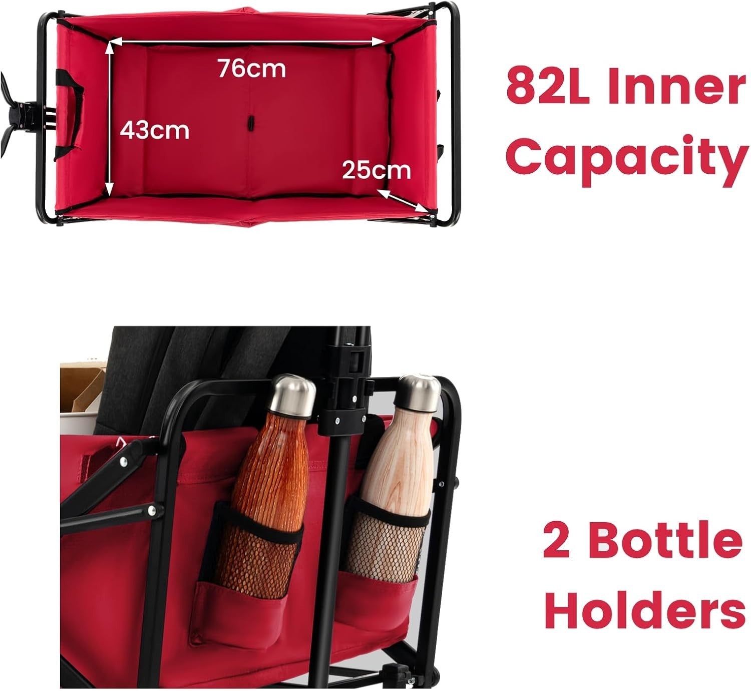 Red Folding Trolley Cart Heavy Duty Collapsible Garden Wagon Adjustable Handle