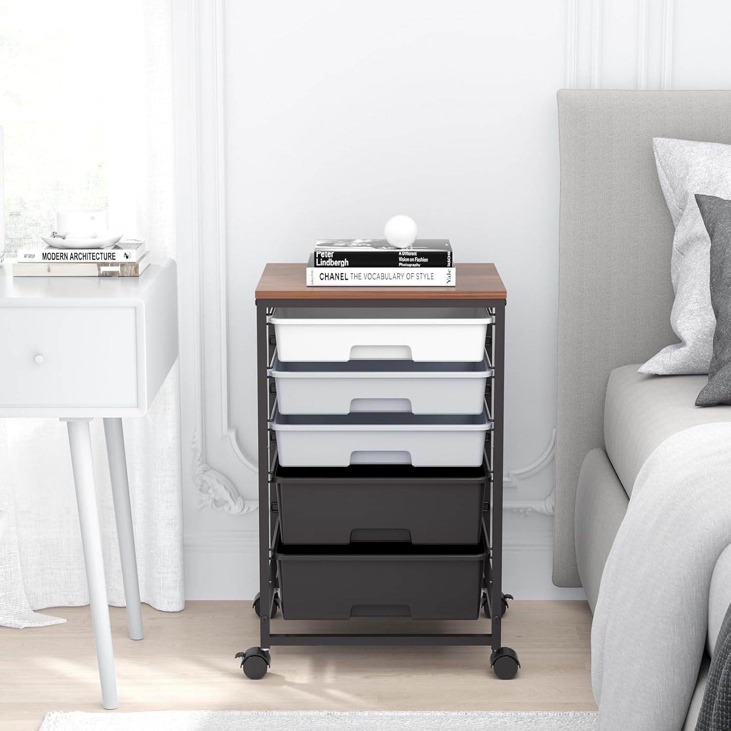 5 Drawer Rolling Storage Trolley Cart with Wheels Utility Organizer Grey