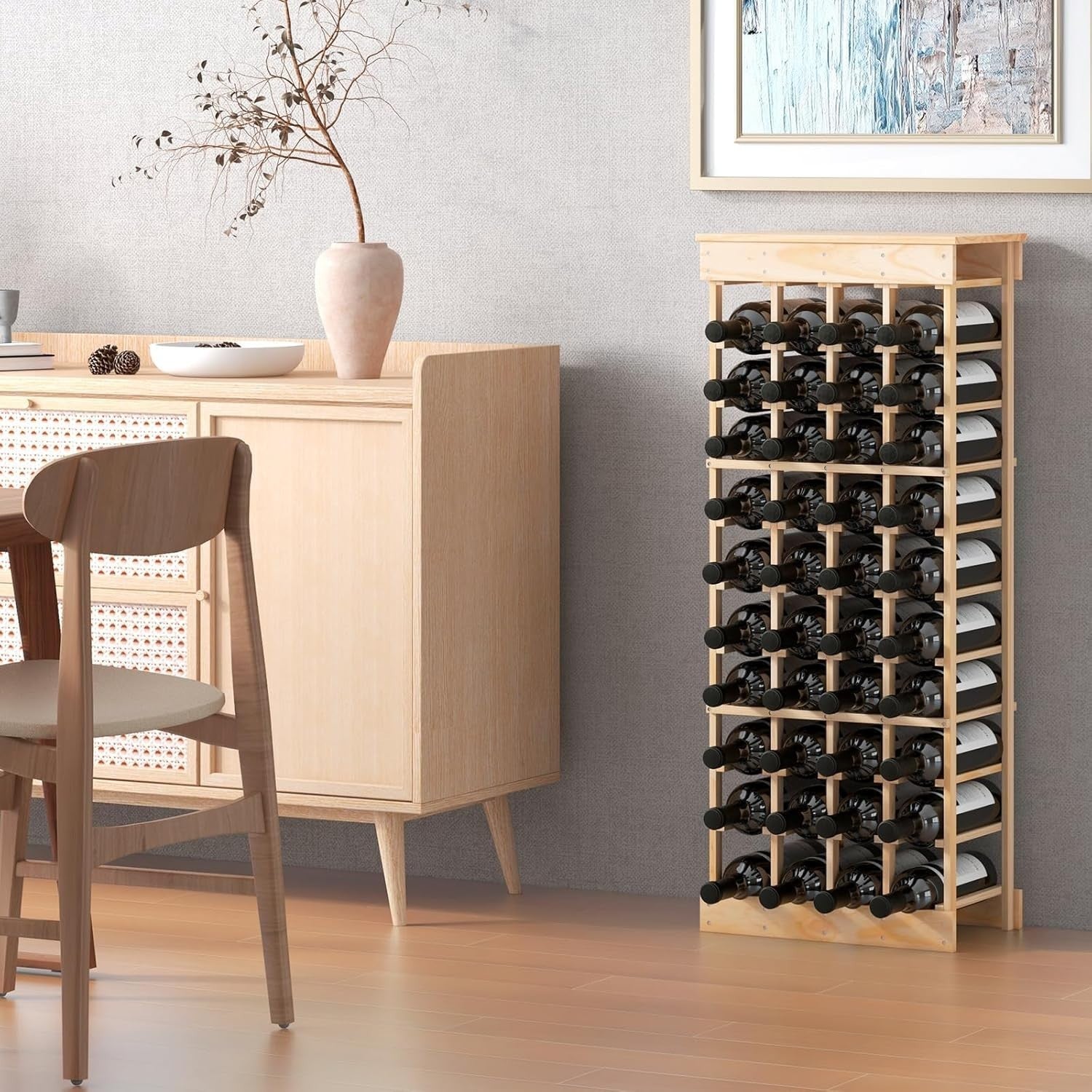 40 Bottle Wood Wine Rack 10-Tier Freestanding Storage Shelf for Home Bar