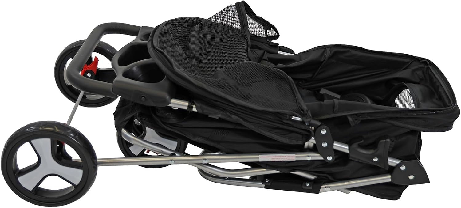 Black Foldable Pet Stroller 4 Wheel Puppy Pushchair Weather Shield 15kg