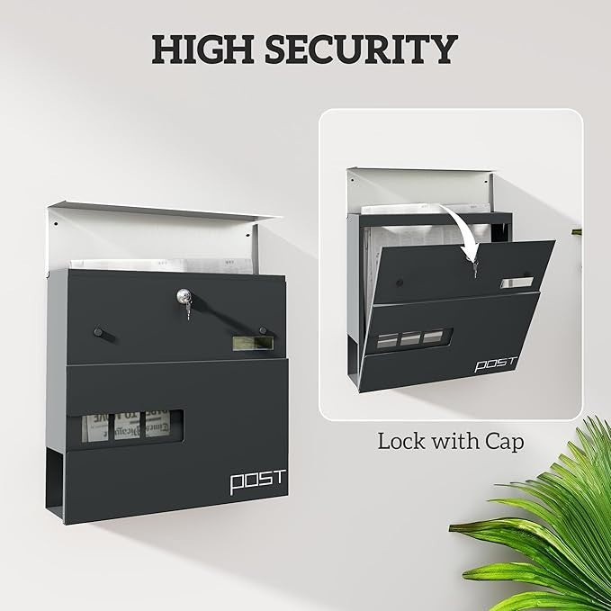 Lockable Wall Mounted Mailbox Outdoor Post Box with Viewing Window – Rustproof