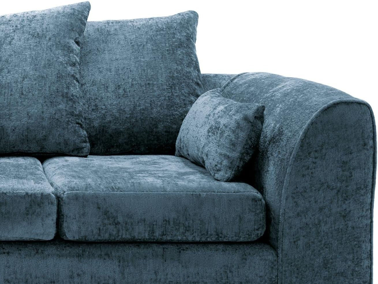 Dark Blue L Shaped Sofa Couch 4 Seater Crushed Velvet Corner Unit Modern