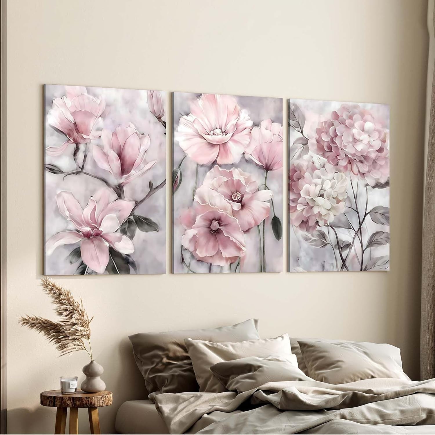 Floral Canvas Wall Art Set of 3 Framed Prints 12x16 Modern Bedroom Decor