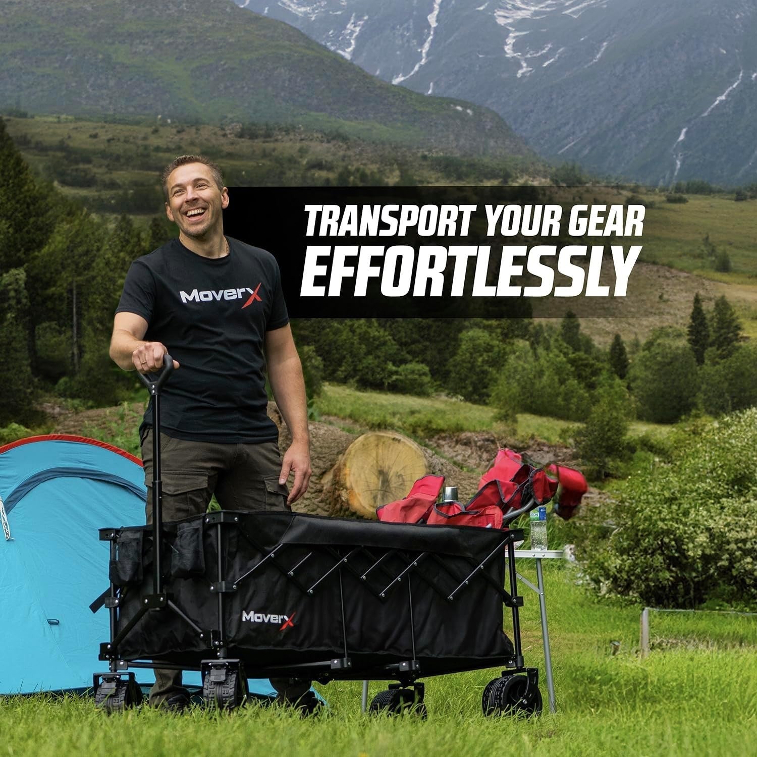 Black 300L Folding Camping Wagon Wide Wheel Festival Trolley Adjustable Handle