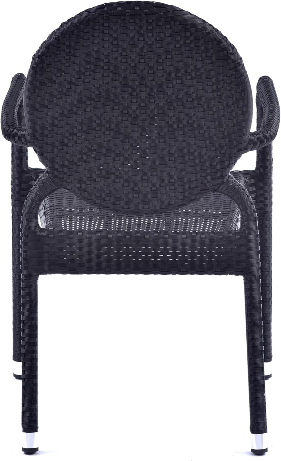 Black Rattan Armchair Stackable Round Back Garden Patio Dining Chair