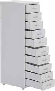Silver White Mobile Filing Cabinet 8 Drawer 109cm Rolling Office