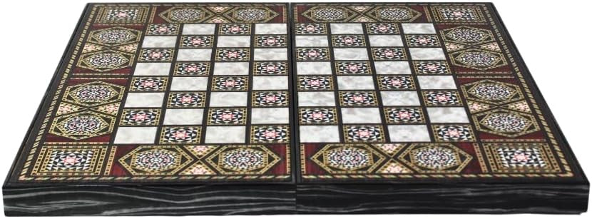 Luxury Backgammon Set 20 Inch Wooden Mother of Pearl Design Folding Board